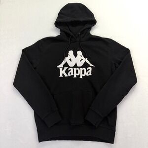 Kappa Mens Omini Logo Pullover Hoodie Black White Graphic Sweatshirt Medium